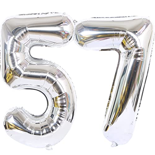Helium Luftballon 57 Silber Geburtstagsdeko 40" 57 Geburtstag Party Deko Supplies,ballon 57 geburtstag,57 luftballon silber folienballon 57 geburtstag frau mann ballon 57 geburtstag frauen(57) von Hongyantech