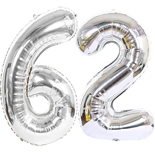 Helium Luftballon 62 Silber Geburtstagsdeko 40" Party Dekoration Supplies, Folienballon für Frau Mann, Ballon Silber (62) von Hongyantech