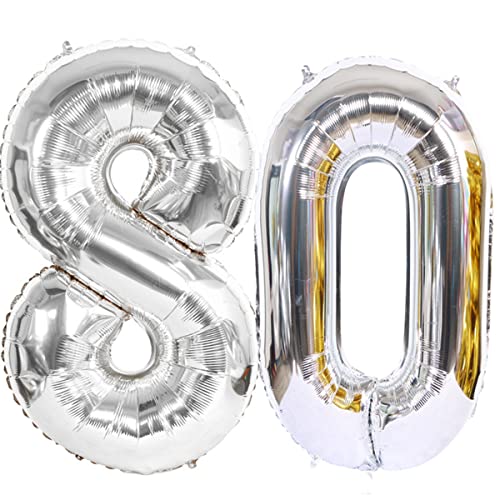 Helium Luftballon 80 Silber Geburtstagsdeko 40" Party Deko Supplies, Folienballon für Frau Mann, Ballon für Frauen (80) von Hongyantech