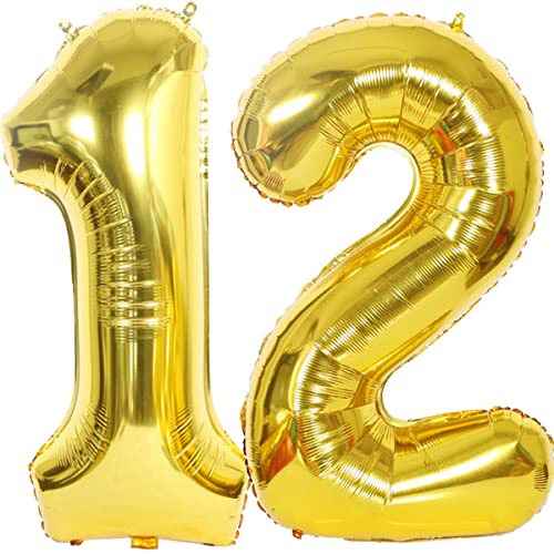 Helium Luftballons 12 gold Geburtstagsdeko 40" 12 Geburtstag Party Dekoration Supplies,ballon 12 geburtstag,12 luftballon gold,folienballon 12 geburtstag mädchen Junge ballon 12 geburtstag deko(12) von Hongyantech