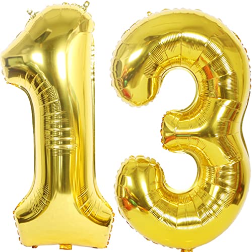 Helium Luftballons Gold 40" - 13. Geburtstag Party Dekoration Supplies, Folienballon für Mädchen Junge, Deko Set (13 Stück) von Hongyantech