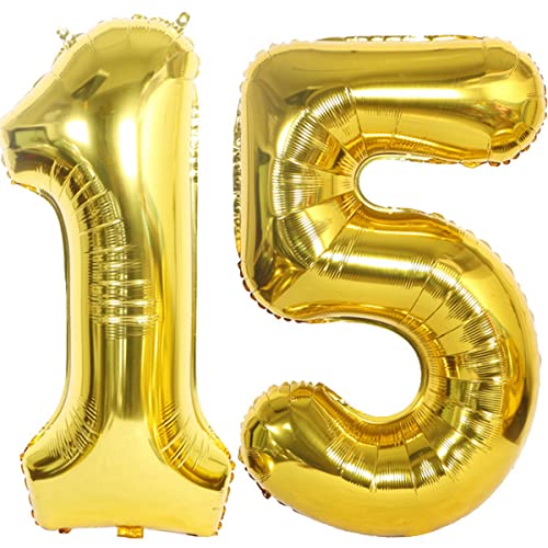 Helium Luftballons 15 gold Geburtstagsdeko 40" 15 Geburtstag Party Dekoration Supplies,ballon 15 geburtstag,15 luftballon gold,folienballon 15 geburtstag mädchen Junge ballon 15 geburtstag deko(15) von Hongyantech