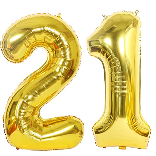 Helium Luftballons 21 Gold Geburtstagsdeko 40" Party Deko Supplies, Folienballon für Mann und Frau, Ballon Deko Gold (21 Stück) von Hongyantech
