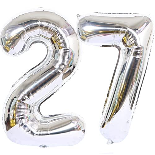 Helium Luftballons 27 Silber Geburtstagsdeko 40" 27 Geburtstag Party Deko Supplies,ballon 27 geburtstag,27 luftballon Silber,folienballon 27 geburtstag mann frau ballon 27 geburtstag deko Silber von Hongyantech