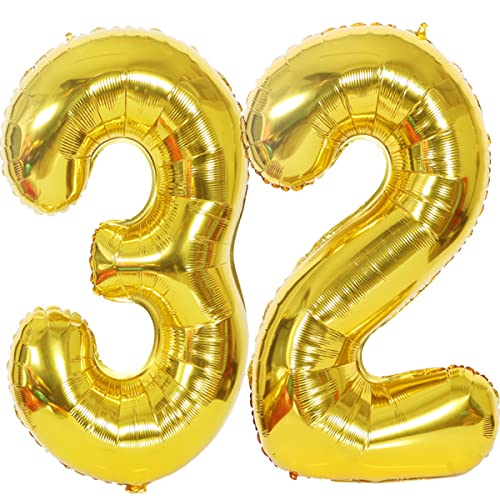 Helium Luftballons 32 gold Geburtstagsdeko 40" 32 Geburtstag Party Deko Supplies,ballon 32 geburtstag,32 luftballon gold,folienballon 32 geburtstag mann frau ballon 32 geburtstag deko gold(32) von Hongyantech