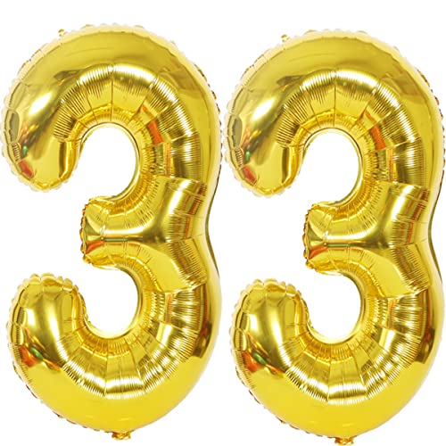 Helium Luftballons Gold 40" - 33. Geburtstag Party Deko Supplies, Folienballon für Mann und Frau (33 Stück) von Hongyantech
