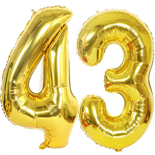 Helium Luftballons 43 Gold Geburtstagsdeko 40" Party Deko Supplies, Folienballon Mann Frau Ballon Deko Gold (43) von Hongyantech