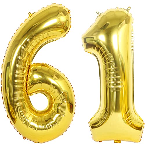 Helium Luftballons 61 Gold Geburtstagsdeko - 40" Party Deko Supplies, Folienballon für Mann und Frau - Ballon Deko Gold (61 Stück) von Hongyantech