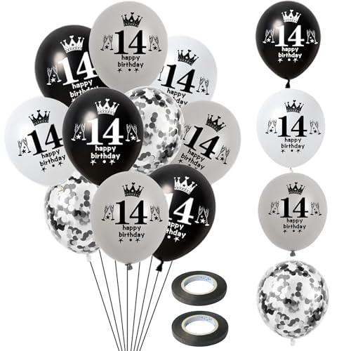 Hongyantech 14. Geburtstag Ballon-Set: 32 Stück Schwarz, Silber, weiß Latexballons für Jungen und Mädchen; Konfetti-Ballons; 14. Geburtstag Dekoration für Teenager Hongyantech 14. Geburtstag Ballon-Set: 32 Stück Schwarz, Silber, weiß Latexballons für Jungen und Mädchen; Konfetti-Ballons; 14. Geburtstag Dekoration für Teenager von Hongyantech