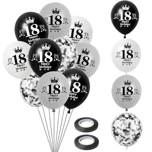 Hongyantech 18. Geburtstag Ballon Set: 32 Stück Schwarz, Grau, Weiß - Latexballons mit 'Happy 18th Birthday' Aufdruck - Konfetti-Ballons & Bänder - Unisex Jugendliche Dekoration für 18. Geburtstag Hongyantech 18. Geburtstag Ballon Set: 32 Stück Schwarz, Grau, Weiß - Latexballons mit 'Happy 18th Birthday' Aufdruck - Konfetti-Ballons & Bänder - Unisex Jugendliche Dekoration für 18. Geburtstag von Hongyantech