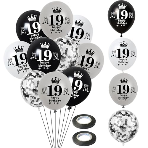 Hongyantech 19. Geburtstag Ballon Set: 32 Stück Schwarz, Grau, Weiß Latexballons mit 'Happy 19th Birthday' Aufdruck, Konfetti-Ballons, 2pcs Ballonbänder - Unisex Jugendliche Geburtstagsdeko Hongyantech 19. Geburtstag Ballon Set: 32 Stück Schwarz, Grau, Weiß Latexballons mit 'Happy 19th Birthday' Aufdruck, Konfetti-Ballons, 2pcs Ballonbänder - Unisex Jugendliche Geburtstagsdeko von Hongyantech