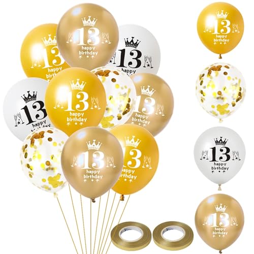 Hongyantech 32 Stück 13. Geburtstag Ballon Set Gold Weiß - Hochwertige Latexballons für Jungen und Mädchen - Happy 13 Birthday Dekoration für Party & Feier Hongyantech 32 Stück 13. Geburtstag Ballon Set Gold Weiß - Hochwertige Latexballons für Jungen und Mädchen - Happy 13 Birthday Dekoration für Party & Feier von Hongyantech