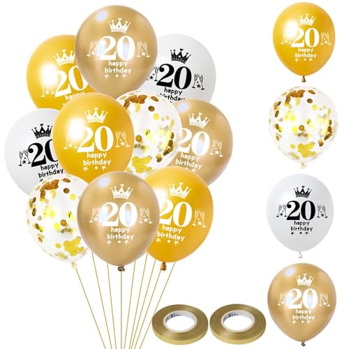 Hongyantech 32 Stück Gold-weiß Ballons 20. Geburtstag Dekoration für Männer/Frauen - Hochwertige Latexballons mit Konfetti, Happy 20 Birthday, Unisex-Jugendliche, Geburtstagsparty Hongyantech 32 Stück Gold-weiß Ballons 20. Geburtstag Dekoration für Männer/Frauen - Hochwertige Latexballons mit Konfetti, Happy 20 Birthday, Unisex-Jugendliche, Geburtstagsparty von Hongyantech