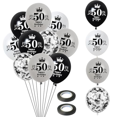Hongyantech 32-stück 50. Geburtstag Ballon Set Schwarz, Grau, Weiß - Latexballons mit 'Happy 50th Birthday' Aufdruck - Hochwertige Dekoration für Erwachsene (50. Geburtstag) - Unisex - BALLOON von Hongyantech