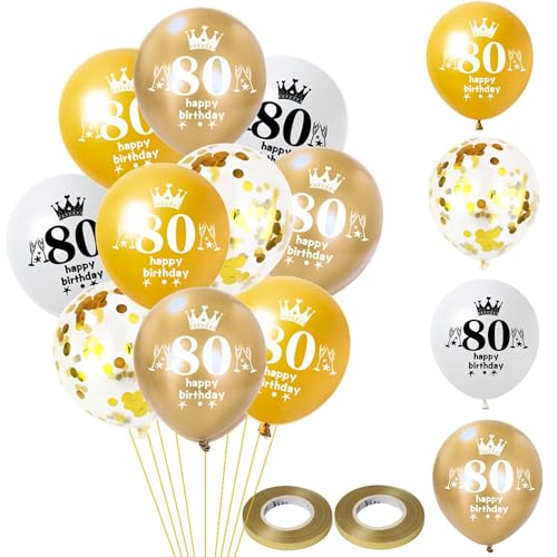 Hongyantech 80. Geburtstag Ballon Set: 32 Stück Gold & Weiß Latexballons mit Happy 80 Birthday Aufdruck, Konfetti-Ballons & Bändern - Unisex, Erwachsene Hongyantech 80. Geburtstag Ballon Set: 32 Stück Gold & Weiß Latexballons mit Happy 80 Birthday Aufdruck, Konfetti-Ballons & Bändern - Unisex, Erwachsene von Hongyantech