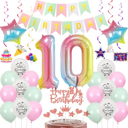 Luftballon 10. Geburtstag Rosa grün, Geburtstagsdeko 10 Jahre Mädchen,Rosa Ballon deko 10.Mädchen , Riesen Folienballon Zahl 10 Happy Birthday Tortendeko 10 grün von Hongyantech