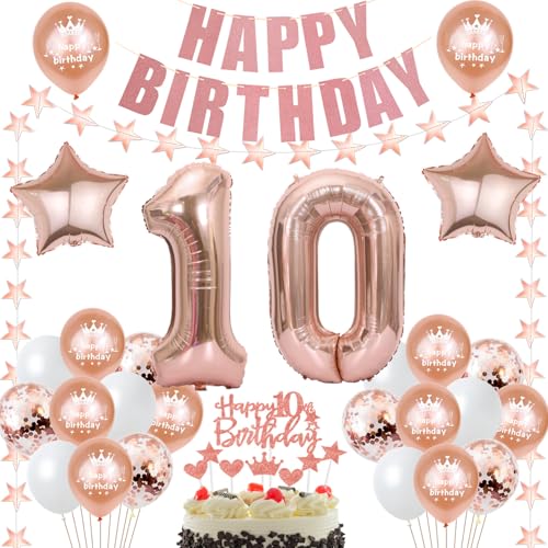 deko 10. Geburtstag Dekoration Mädchen Rosegold Tortendeko 10 Geburtstag Mädchen Deko Luftballons 10. Geburtstag Party Deko 10 jahre Mädchen Geburtstagsdeko Folienballon 10 Geburtstag Geschenk von Hongyantech