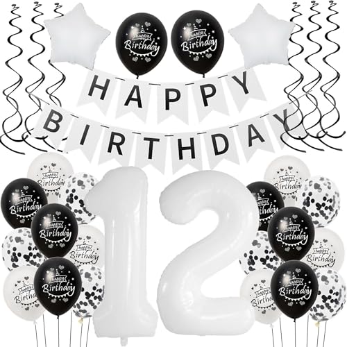 Luftballon 12. Geburtstag Schwarz weiß, Geburtstagsdeko 12 Jahre Junge Mädchen Schwarz Ballon deko 12.Geburtstag Mädchen,Riesen Folienballon 12 Happy Birthday Tortendeko 12 Geburtstag Mädchen weiß Luftballon 12. Geburtstag Schwarz weiß, Geburtstagsdeko 12 Jahre Junge Mädchen Schwarz Ballon deko 12.Geburtstag Mädchen,Riesen Folienballon 12 Happy Birthday Tortendeko 12 Geburtstag Mädchen weiß von Hongyantech