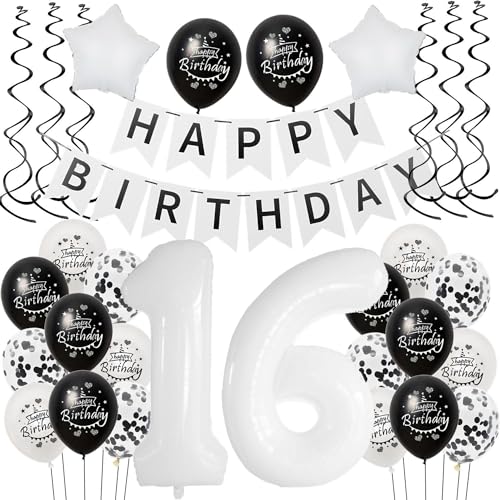 Luftballon 16. Geburtstag Schwarz weiß, Geburtstagsdeko 16 Jahre Junge Mädchen Schwarz Ballon deko 16.Geburtstag Mädchen,Riesen Folienballon 16 Happy Birthday Tortendeko 16 Geburtstag Mädchen weiß Luftballon 16. Geburtstag Schwarz weiß, Geburtstagsdeko 16 Jahre Junge Mädchen Schwarz Ballon deko 16.Geburtstag Mädchen,Riesen Folienballon 16 Happy Birthday Tortendeko 16 Geburtstag Mädchen weiß von Hongyantech