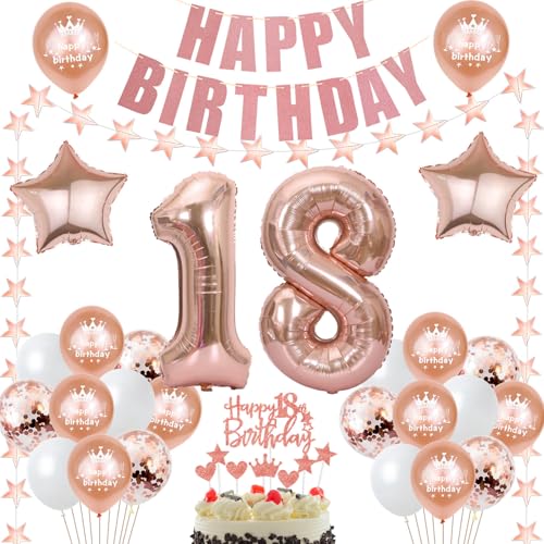 deko 18. Geburtstag Dekoration Mädchen Rosegold Tortendeko 18 Geburtstag Mädchen Deko Luftballons 18. Geburtstag Party Deko 18 jahre Mädchen Geburtstagsdeko Folienballon 18 Geburtstag Geschenk von Hongyantech