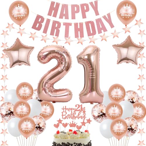 deko 21. Geburtstag Dekoration frau Rosegold Tortendeko 21 Geburtstag frauen Deko Luftballons 21. Geburtstag Party Deko 21 jahre frau Geburtstagsdeko Folienballon 21 Geburtstag Geschenk von Hongyantech