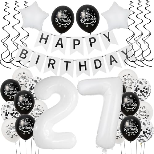 Luftballon 27. Geburtstag Schwarz Weiß, Deko für Mann und Frau, Riesen Folienballon Happy Birthday, Tortendeko von Hongyantech