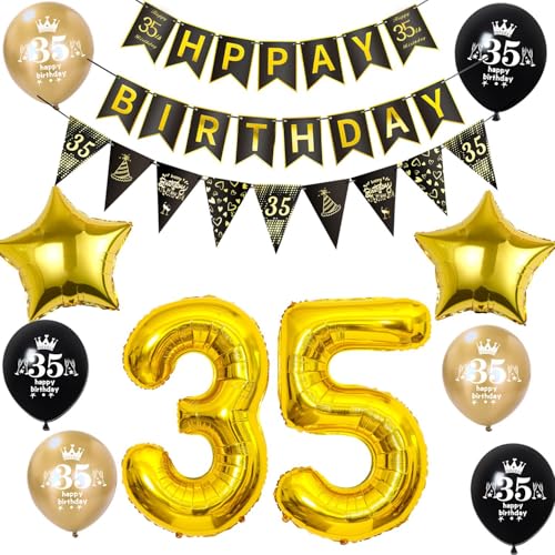 Luftballon 35. Geburtstag Dekoration Mann frauen Schwarz Gold 35 Geburtstag Mann Party Deko geburtstagsdeko 35 jahre frauen 35 Geburtstag Banner Wimpelkette 35 Geburtstag männer Dekoration von Hongyantech