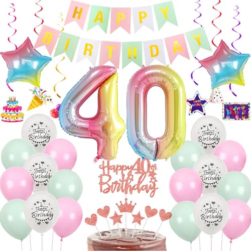 Luftballon 40. Geburtstag Rosa grün, Geburtstagsdeko 40 Jahre Frauen,Rosa Ballon deko 40.Geburtstag Frauen, Riesen Folienballon Zahl 40 Happy Birthday 40 jahre Tortendeko 40 Geburtstag Frau Rosa von Hongyantech