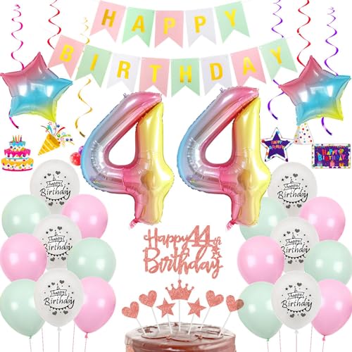 Luftballon 44. Geburtstag Rosa grün, Geburtstagsdeko 44 Jahre Frauen,Rosa Ballon deko 44.Geburtstag Frauen , Riesen Folienballon Zahl 44 Happy Birthday 44 jahre Tortendeko 44 Geburtstag Frau Rosa von Hongyantech