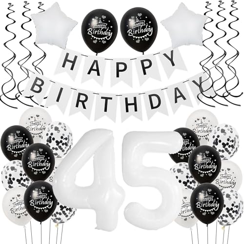 Luftballon 45. Geburtstag Schwarz Weiß, Deko 45 Jahre Mann Frauen, Riesen Folienballon Happy Birthday, Tortendeko Luftballon 45. Geburtstag Schwarz Weiß, Deko 45 Jahre Mann Frauen, Riesen Folienballon Happy Birthday, Tortendeko von Hongyantech