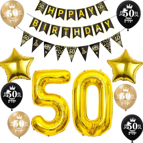 Luftballon 50. Geburtstag Dekoration Mann frauen Schwarz Gold 50 Geburtstag Mann Party Deko geburtstagsdeko 50 jahre frauen 50 Geburtstag Banner Wimpelkette 50 Geburtstag männer Dekoration von Hongyantech