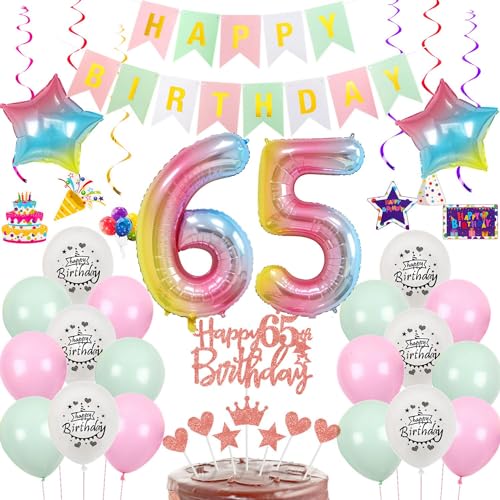 Luftballon 65. Geburtstag Rosa grün, Geburtstagsdeko 65 Jahre Frauen,Rosa Ballon deko 65.Geburtstag Frauen, Riesen Folienballon Zahl 65 Happy Birthday 65 jahre Tortendeko 65 Geburtstag Frau Rosa von Hongyantech
