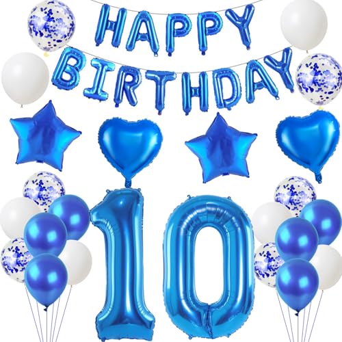 Luftballons 10. Geburtstags deko Junge blau set, Geburtstagsdeko 10 jahre Geburtstag Dekoration Junge blau ,Folien ballons 10 Geburtstag deko banner,girlande deko 10. geburtstag Junge deko von Hongyantech