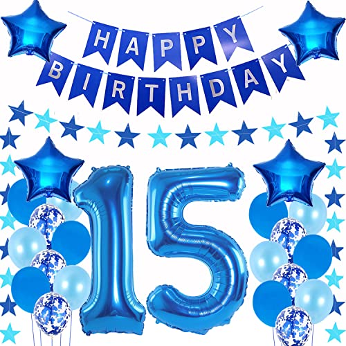 Luftballons 15. geburtstag junge deko blau,Geburtstagsdeko 15 jahre junge,Folienballon 15 Geburtstag Dekoration junge,deko 15. Geburtstag junge Deko blau,geburtstags banner 15 geburtstag deko junge von Hongyantech
