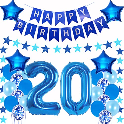 Luftballons 20. geburtstag mann deko blau,Geburtstagsdeko 20 jahre mann,Folienballon 20 Geburtstag Dekoration männer,deko 20. Geburtstag Mann Deko blau,geburtstags banner 20 geburtstag deko von Hongyantech