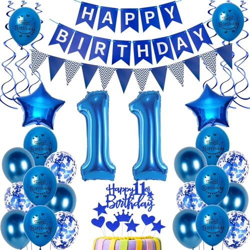 Luftballons 11. Geburtstag Dekoration Junge Blau - Ballon Deko, Tortendeko, Birthday Banner, Party Deko von Hongyantech