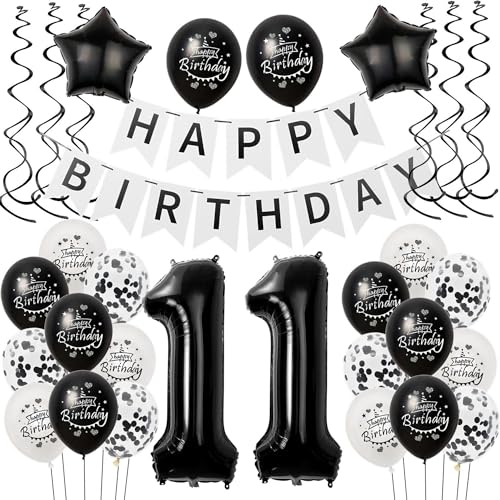 Luftballons 11 Geburtstag Dekoration mädchen Junge Schwarz weiß, deko 11. Geburtstag für mädchen,11 mädchen Geburtstagsdeko 11 jahre Junge Schwarz , Ballon 11. geburtstag mädchen deko weiß von Hongyantech