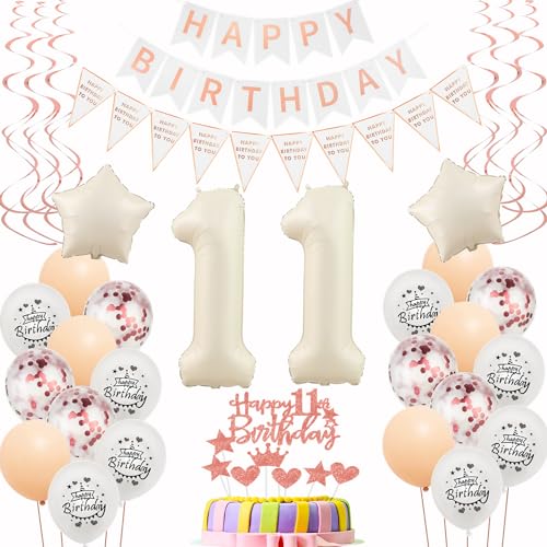 Luftballons 11. Geburtstag Mädchen - Beige Roségold Deko Set Mit Tortendeko Und Ballons - 11th Birthday Dekoration Luftballons 11. Geburtstag Mädchen - Beige Roségold Deko Set Mit Tortendeko Und Ballons - 11th Birthday Dekoration von Hongyantech