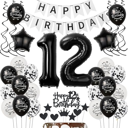 Luftballons 12 Geburtstag Dekoration mädchen Junge Schwarz weiß, deko 12. Geburtstag mädchen,Tortendeko 12 Geburtstag mädchen ,Geburtstagsdeko 12 jahre Junge Schwarz Ballon 12. geburtstag mädchen Luftballons 12 Geburtstag Dekoration mädchen Junge Schwarz weiß, deko 12. Geburtstag mädchen,Tortendeko 12 Geburtstag mädchen ,Geburtstagsdeko 12 jahre Junge Schwarz Ballon 12. geburtstag mädchen von Hongyantech