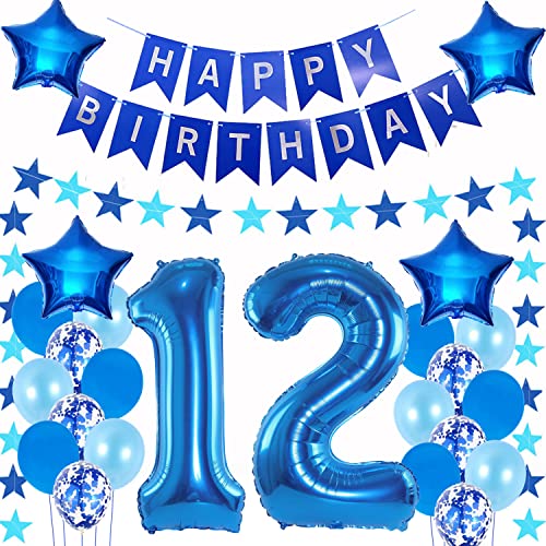 Hongyantech 12. Geburtstag Ballon-Set für Jungen: 26 Stück, Blau, Stern, Hochwertig, Folie, Gummi, BALLOON, 12, Kinder, Jungen, Unisex, Geburtstag, 359481031 von Hongyantech