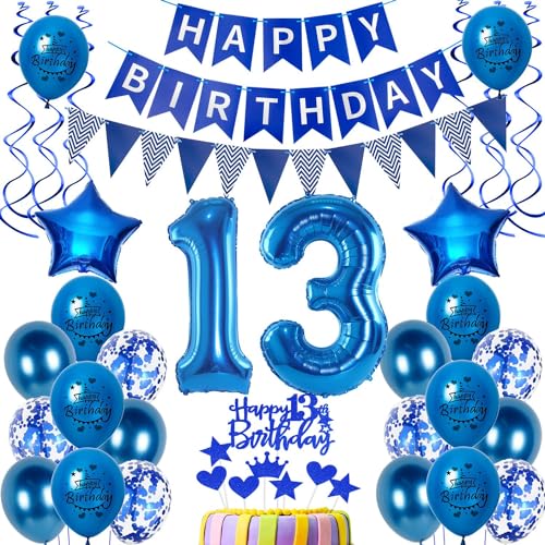 Luftballons 13 Geburtstag Dekoration Junge Ballon Deko 13. Geburtstag Junge blau Geburtstagsdeko 13 jahre Junge Geburtstag Tortendeko 13.geburtstag Junge birthday Banner Party Deko 13 Geburtstag von Hongyantech