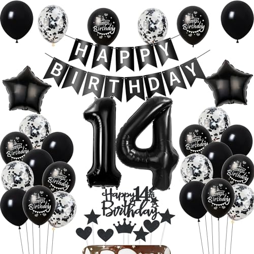 Luftballons 14 Geburtstag Dekoration, Schwarz Tortendeko für Junge und Mädchen - Geburtstagsdeko 14 Jahre Luftballons 14 Geburtstag Dekoration, Schwarz Tortendeko für Junge und Mädchen - Geburtstagsdeko 14 Jahre von Hongyantech