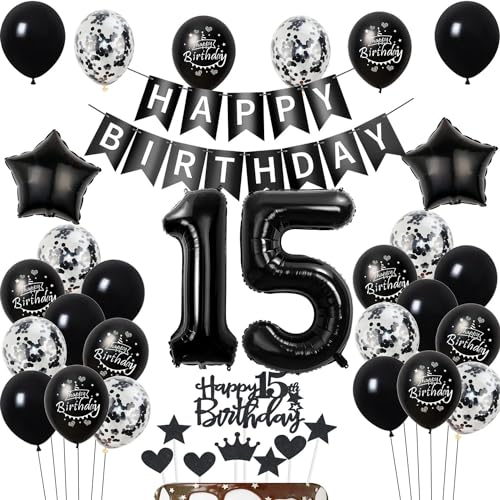 Luftballons 15 Geburtstag Dekoration,Schwarz Tortendeko Geburtstag 15 Jahre Junge,deko 15. Geburtstag mädchen Junge,Tortendeko 15. Geburtstag Junge mädchen,Geburtstagsdeko 15 Jahre mädchen Schwarz Luftballons 15 Geburtstag Dekoration,Schwarz Tortendeko Geburtstag 15 Jahre Junge,deko 15. Geburtstag mädchen Junge,Tortendeko 15. Geburtstag Junge mädchen,Geburtstagsdeko 15 Jahre mädchen Schwarz von Hongyantech