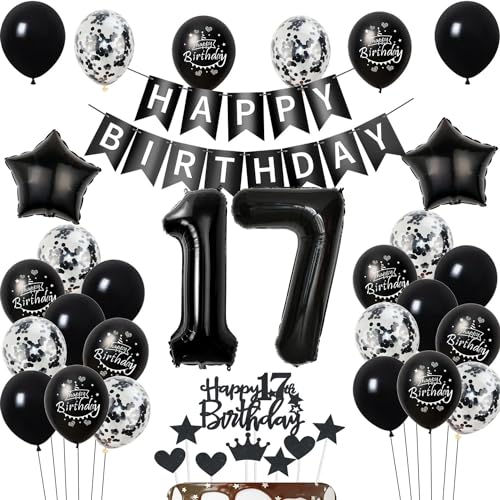 Luftballons 17 Geburtstag Dekoration,Schwarz Tortendeko Geburtstag 17 Jahre Junge,deko 17. Geburtstag mädchen Junge,Tortendeko 17. Geburtstag Junge mädchen,Geburtstagsdeko 17 Jahre mädchen Schwarz von Hongyantech