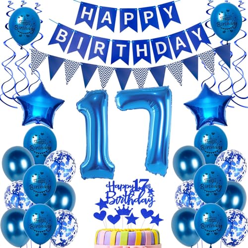 Luftballons 17. Geburtstag Dekoration Junge - Ballon Deko Blau, Tortendeko, Birthday Banner, Party Deko von Hongyantech