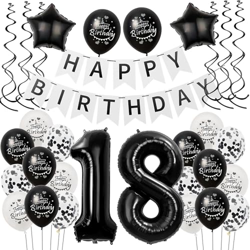 Luftballons 18 Geburtstag Dekoration mädchen Junge Schwarz weiß, deko 18. Geburtstag für mädchen,18 mädchen Geburtstagsdeko 18 jahre Junge Schwarz , Ballon 18. geburtstag mädchen deko weiß von Hongyantech