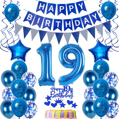 Luftballons 19 Geburtstag Dekoration Junge Ballon Deko 19. Geburtstag Junge blau Geburtstagsdeko 19 jahre Junge Geburtstag Tortendeko 19.geburtstag Junge birthday Banner Party Deko 19 Geburtstag von Hongyantech