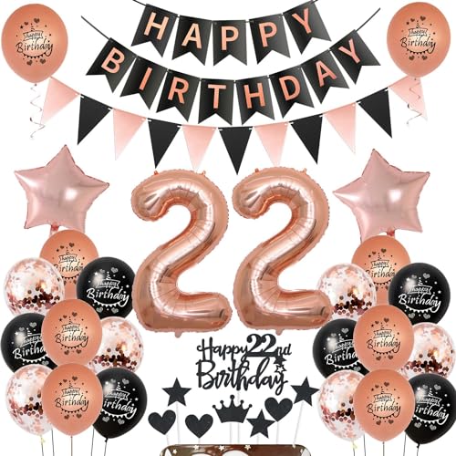 Luftballons 22 Geburtstag deko Frauen Schwarz rosegold ,ballon 22.Geburtstag deko für Frauen,deko 22 Geburtstag Frauen Tortendeko 22.geburtstag Frauen ,Geburtstagsdeko 22 jahre Frau Dekoration von Hongyantech