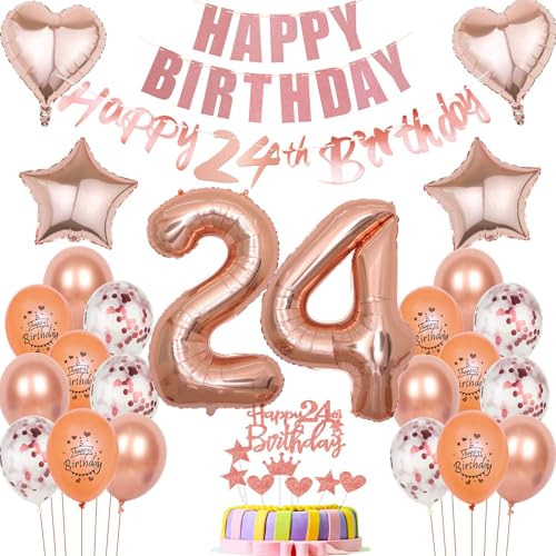 Luftballons 24 Geburtstag Dekoration Frau Ballon Deko 24. Geburtstag Frauen rosegold Geburtstagsdeko 24 jahre Frau Geburtstag Tortendeko 24.geburtstag Frauen birthday Party Deko 24 Geburtstag von Hongyantech