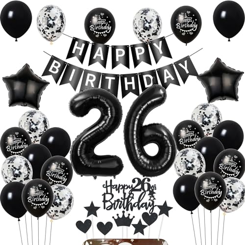 Luftballons 26 Geburtstag Dekoration, Schwarz Tortendeko für Mann und Frau, Geburtstagsdeko 26 Jahre Luftballons 26 Geburtstag Dekoration, Schwarz Tortendeko für Mann und Frau, Geburtstagsdeko 26 Jahre von Hongyantech
